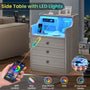 Sikaic Nightstand LED Nightstand with Hutch Drawers Charging Station Grey