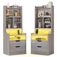 Sikaic Nightstand 2PCS LED Nightstand with Bookshelf Grey Grey / Modern