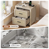 Sikaic Nightstand 22 inch Rattan Nightstand with Charging Station & 2 Storage Drawers Grey Oak Grey Oak / Engineered Wood / Boho