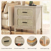 Sikaic Nightstand 22 inch Rattan Nightstand with Charging Station & 2 Storage Drawers Grey Oak Grey Oak / Engineered Wood / Boho