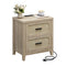 Sikaic Nightstand 22 inch Rattan Nightstand with Charging Station & 2 Storage Drawers Grey Oak Grey Oak / Engineered Wood / Boho