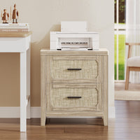Sikaic Nightstand 22 inch Rattan Nightstand with Charging Station & 2 Storage Drawers Grey Oak Grey Oak / Engineered Wood / Boho