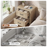 Sikaic Nightstand 22 Inch Farmhouse Nightstand with 2 Drawers Grey Oak Grey Oak / Engineered Wood / Farmhouse