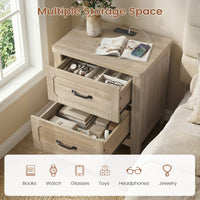 Sikaic Nightstand 22 Inch Farmhouse Nightstand with 2 Drawers Grey Oak Grey Oak / Engineered Wood / Farmhouse