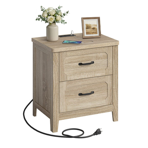 Sikaic Nightstand 22 Inch Farmhouse Nightstand with 2 Drawers Grey Oak Grey Oak / Engineered Wood / Farmhouse