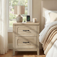 Sikaic Nightstand 22 Inch Farmhouse Nightstand with 2 Drawers Grey Oak Grey Oak / Engineered Wood / Farmhouse