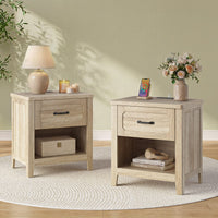 Sikaic Nightstand Farmhouse Nightstand with Drawer & Open Shelf Grey Oak Grey Oak / Engineered Wood / Farmhouse