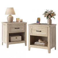 Sikaic Nightstand Farmhouse Nightstand with Drawer & Open Shelf Grey Oak Grey Oak / Engineered Wood / Farmhouse