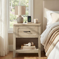 Sikaic Nightstand Farmhouse Nightstand with Drawer & Open Shelf Grey Oak Grey Oak / Engineered Wood / Farmhouse