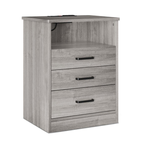 Sikaic Nightstand Nightstand with 3 Drawers USB Port Grey Grey / Retro / Engineered Wood