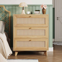 Sikaic Nightstand Rattan Nightstand with Charging Station Natural Natural / Engineered Wood / Bohemian