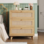 Sikaic Nightstand Rattan Nightstand with Charging Station Natural Natural / Engineered Wood / Bohemian
