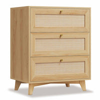 Sikaic Nightstand Rattan Nightstand with Charging Station Natural Natural / Engineered Wood / Bohemian