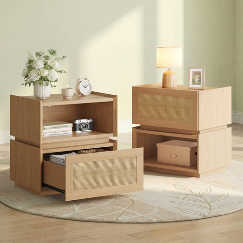 Sikaic Nightstand Sikaic Modular Nightstand with Woven Rattan Drawer Natural Natural / Engineered Wood / Bohemian