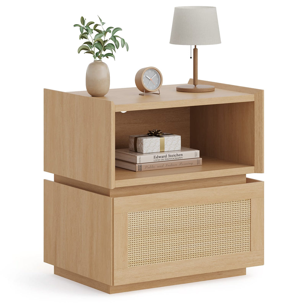 Sikaic Nightstand Sikaic Modular Nightstand with Woven Rattan Drawer Natural Natural / Engineered Wood / Bohemian