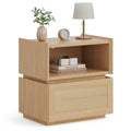 Sikaic Modular Nightstand with Woven Rattan Drawer Natural