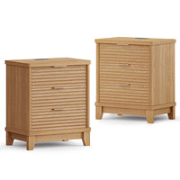 Sikaic Nightstand 2PCS Fluted Nightstand with Charging Station and 3 Drawers Natural Natural / Engineered Wood / Modern