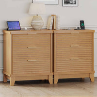 Sikaic Nightstand 2PCS Fluted Nightstand with Charging Station and 3 Drawers Natural Natural / Engineered Wood / Modern