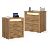 Sikaic Nightstand 2PCS Nightstand with 3 Drawers and Led Lights Natural Natural / Engineered Wood / Modern