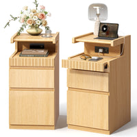 Sikaic Nightstand 2PCS Sikaic Curved Nightstand with Charging Station Natural Wood Natural / Engineered Wood / Modern