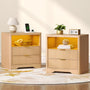 Sikaic Nightstand Fluted LED Nightstand with 2 Drawers & Open Shelf Natural Oak Natural / Engineered Wood / Modern