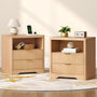 Sikaic Nightstand Fluted LED Nightstand with 2 Drawers & Open Shelf Natural Oak Natural / Engineered Wood / Modern
