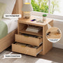 Sikaic Nightstand Fluted LED Nightstand with 2 Drawers & Open Shelf Natural Oak Natural / Engineered Wood / Modern