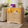 Sikaic Nightstand Fluted LED Nightstand with 2 Drawers & Open Shelf Natural Oak Natural / Engineered Wood / Modern