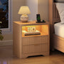 Sikaic Nightstand Fluted LED Nightstand with 2 Drawers & Open Shelf Natural Oak Natural / Engineered Wood / Modern