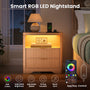 Sikaic Nightstand Fluted LED Nightstand with 2 Drawers & Open Shelf Natural Oak Natural / Engineered Wood / Modern