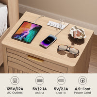 Sikaic Nightstand Fluted Nightstand with 2 Storage Drawers for Bedroom Natural Oak Natural / Engineered Wood / Modern