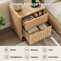 Sikaic Nightstand Fluted Nightstand with 2 Storage Drawers for Bedroom Natural Oak Natural / Engineered Wood / Modern