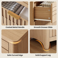 Sikaic Nightstand Fluted Nightstand with 2 Storage Drawers for Bedroom Natural Oak Natural / Engineered Wood / Modern