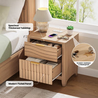 Sikaic Nightstand Fluted Nightstand with 2 Storage Drawers for Bedroom Natural Oak Natural / Engineered Wood / Modern