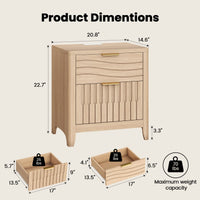 Sikaic Nightstand Fluted Nightstand with 2 Storage Drawers for Bedroom Natural Oak Natural / Engineered Wood / Modern