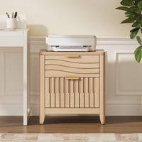 Sikaic Nightstand Fluted Nightstand with 2 Storage Drawers for Bedroom Natural Oak Natural / Engineered Wood / Modern