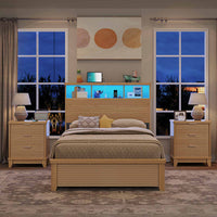 Sikaic Nightstand Fluted Nightstand with Charging Station and 3 Drawers Natural Natural / Engineered Wood / Modern