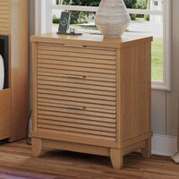 Sikaic Nightstand Fluted Nightstand with Charging Station and 3 Drawers Natural Natural / Engineered Wood / Modern