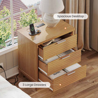 Sikaic Nightstand Fluted Nightstand with Charging Station and 3 Drawers Natural Natural / Engineered Wood / Modern