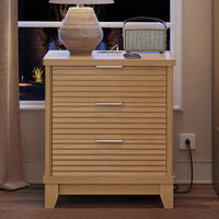 Sikaic Nightstand Fluted Nightstand with Charging Station and 3 Drawers Natural Natural / Engineered Wood / Modern