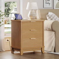Sikaic Nightstand Fluted Nightstand with Charging Station and 3 Drawers Natural Natural / Engineered Wood / Modern