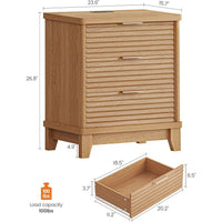 Sikaic Nightstand Fluted Nightstand with Charging Station and 3 Drawers Natural Natural / Engineered Wood / Modern