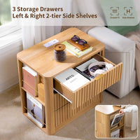 Sikaic Nightstand Fluted Nightstand with Charging Station Natural Oak Natural / Engineered Wood / Modern