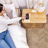 Sikaic Nightstand Fluted Nightstand with Charging Station Natural Oak Natural / Engineered Wood / Modern