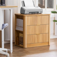 Sikaic Nightstand Fluted Nightstand with Charging Station Natural Oak Natural / Engineered Wood / Modern