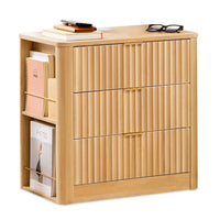 Sikaic Nightstand Fluted Nightstand with Charging Station Natural Oak Natural / Engineered Wood / Modern