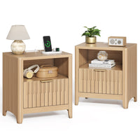 Sikaic Nightstand Fluted Nightstand with Charging Station Natural Oak Natural / Engineered Wood / Modern