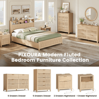 Sikaic Nightstand Fluted Nightstand with Charging Station Natural Oak Natural / Engineered Wood / Modern