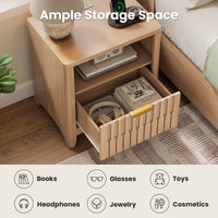 Sikaic Nightstand Fluted Nightstand with Charging Station Natural Oak Natural / Engineered Wood / Modern