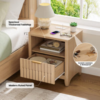 Sikaic Nightstand Fluted Nightstand with Charging Station Natural Oak Natural / Engineered Wood / Modern